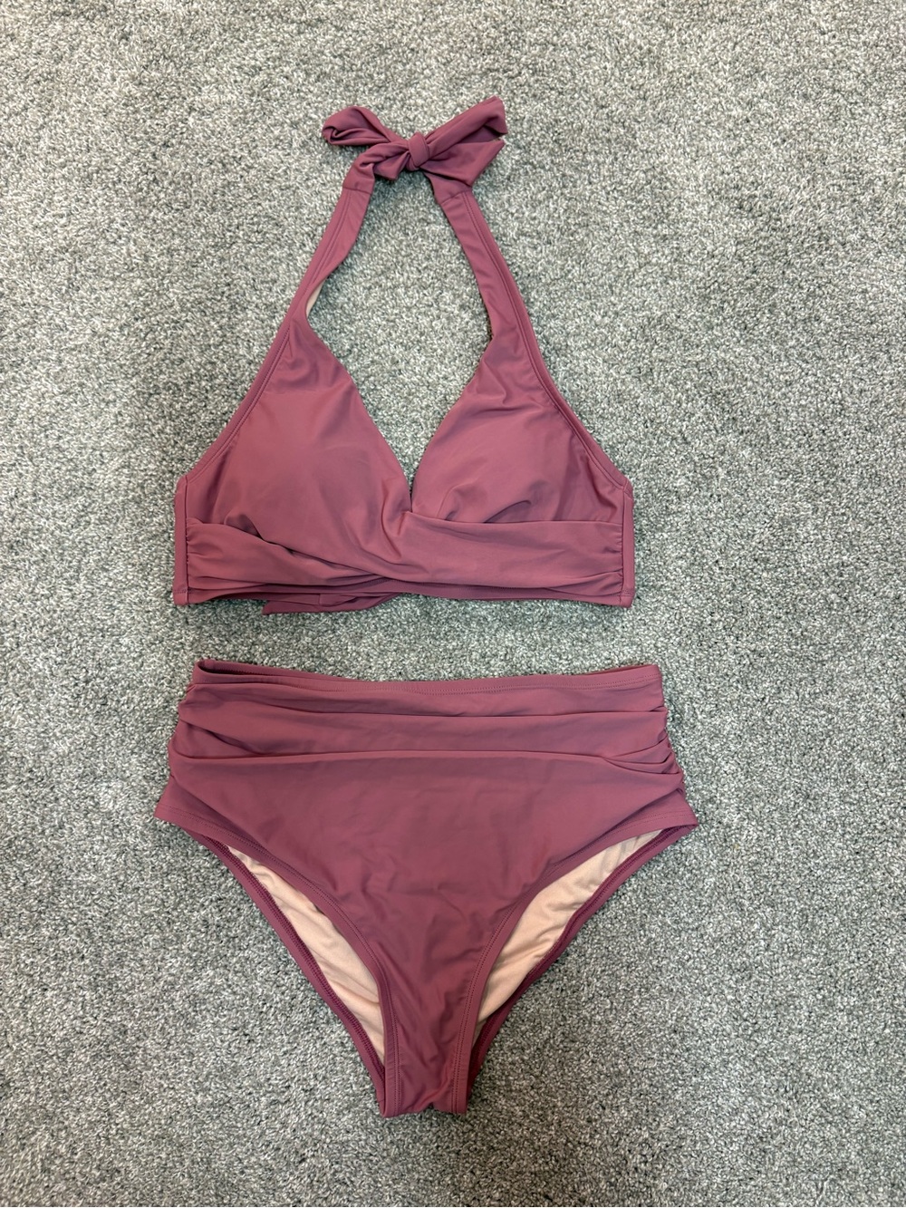 Cupshe Dusty Mauve Halter High-Waist Bikini Set